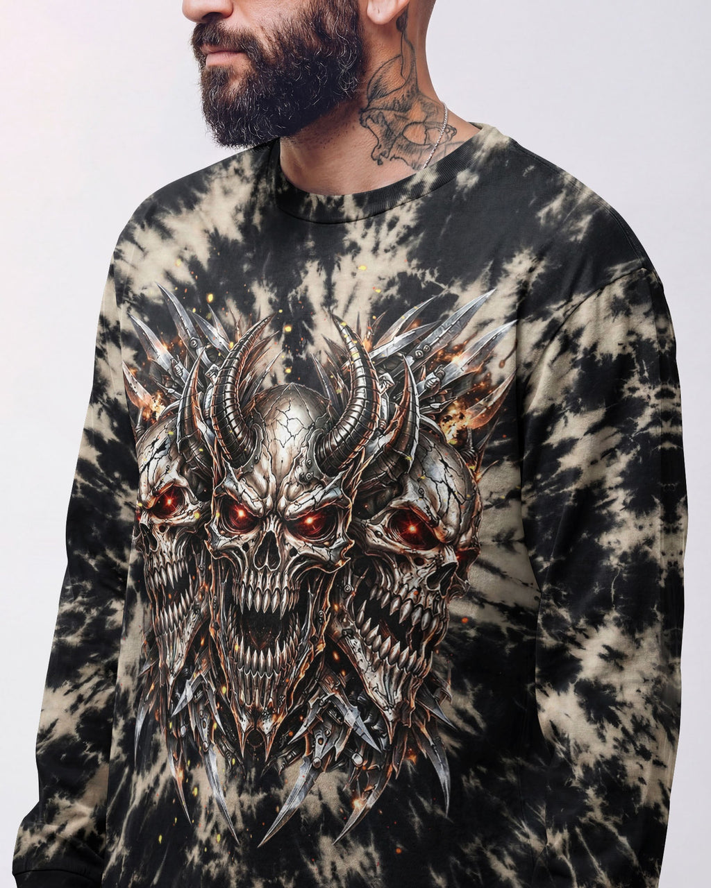 THREE  DEMON SKULLS SWIRL ALL OVER PRINT  - TLHN0104263