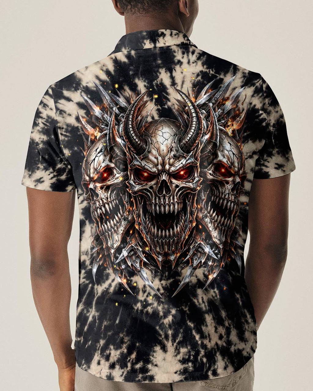 THREE  DEMON SKULLS SWIRL ALL OVER PRINT  - TLHN0104263