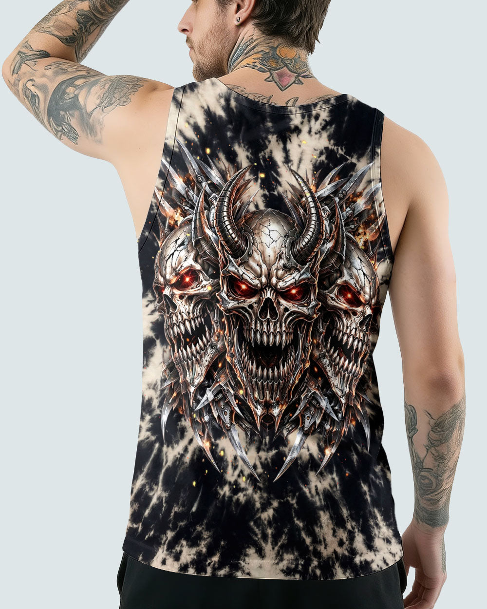THREE  DEMON SKULLS SWIRL ALL OVER PRINT  - TLHN0104263