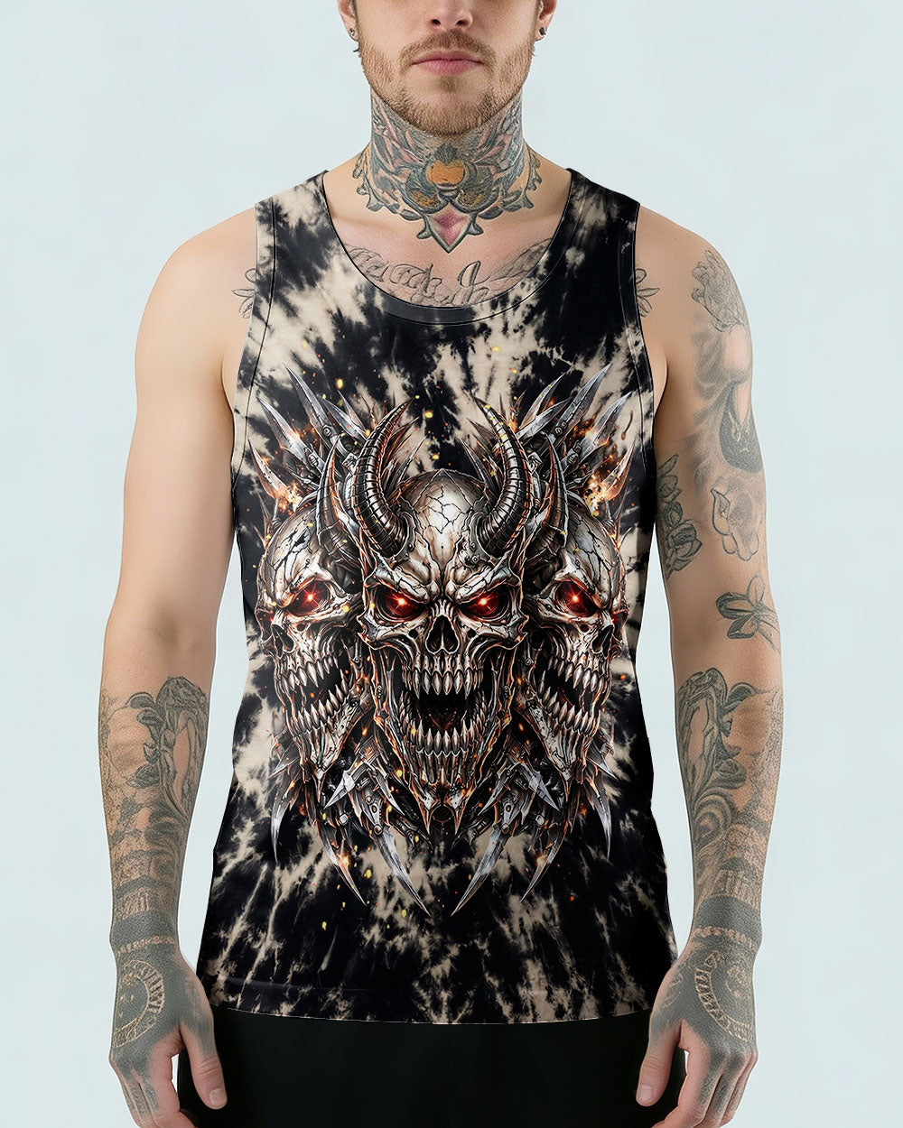 THREE  DEMON SKULLS SWIRL ALL OVER PRINT  - TLHN0104263