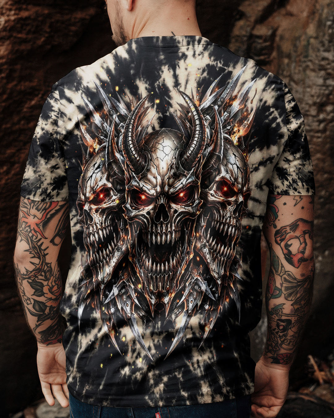 THREE  DEMON SKULLS SWIRL ALL OVER PRINT  - TLHN0104263