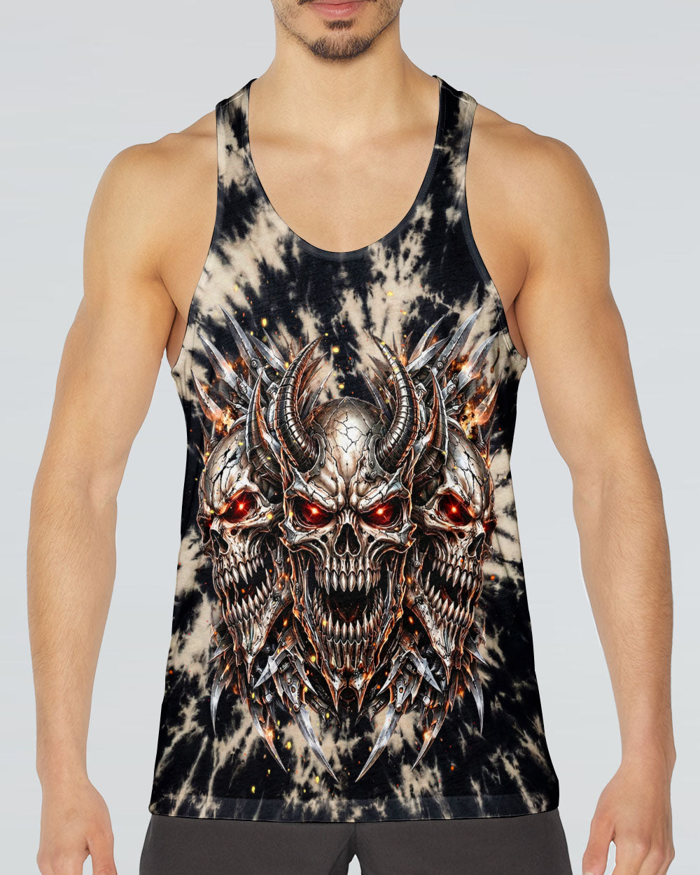 THREE  DEMON SKULLS SWIRL ALL OVER PRINT  - TLHN0104263