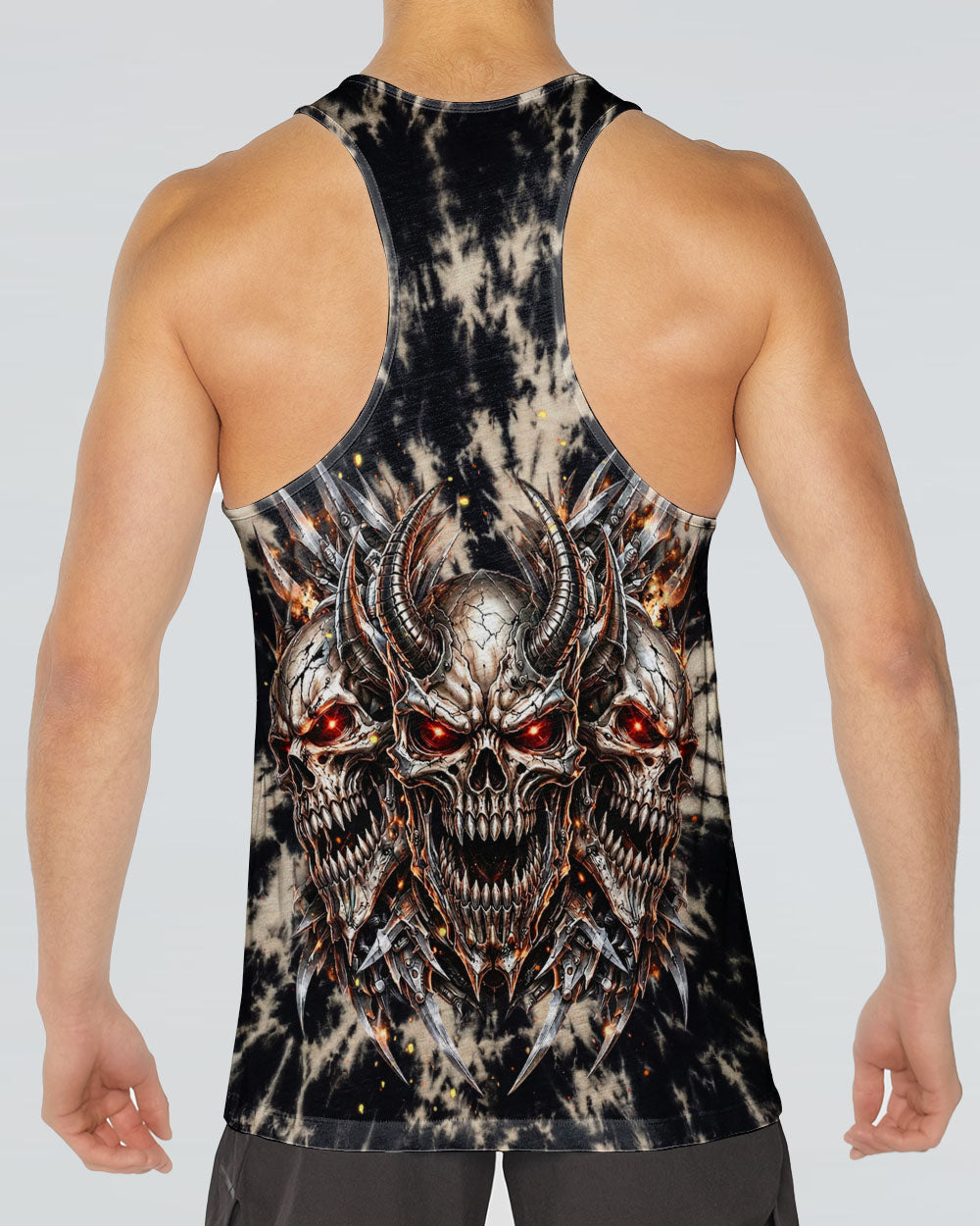 THREE  DEMON SKULLS SWIRL ALL OVER PRINT  - TLHN0104263