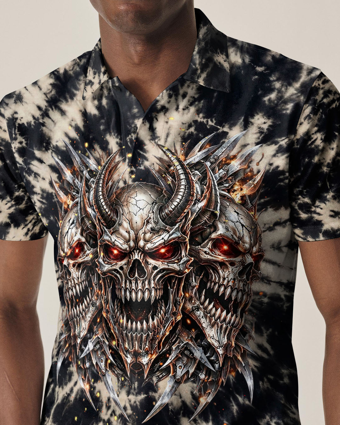 THREE  DEMON SKULLS SWIRL ALL OVER PRINT  - TLHN0104263