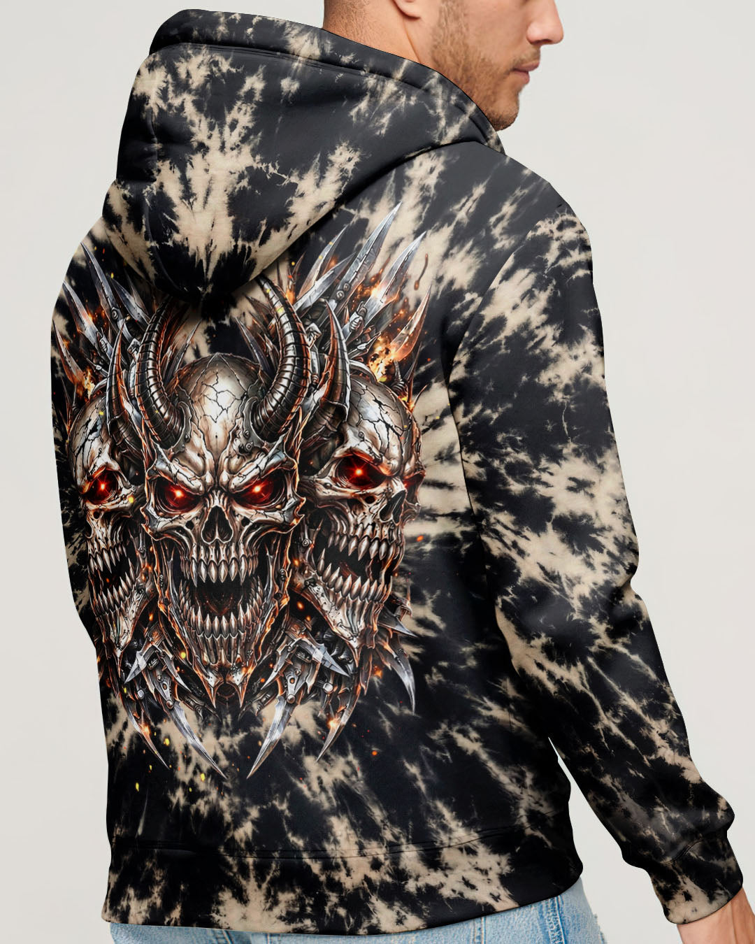 THREE  DEMON SKULLS SWIRL ALL OVER PRINT  - TLHN0104263
