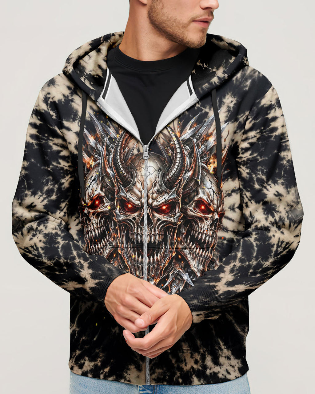 THREE  DEMON SKULLS SWIRL ALL OVER PRINT  - TLHN0104263
