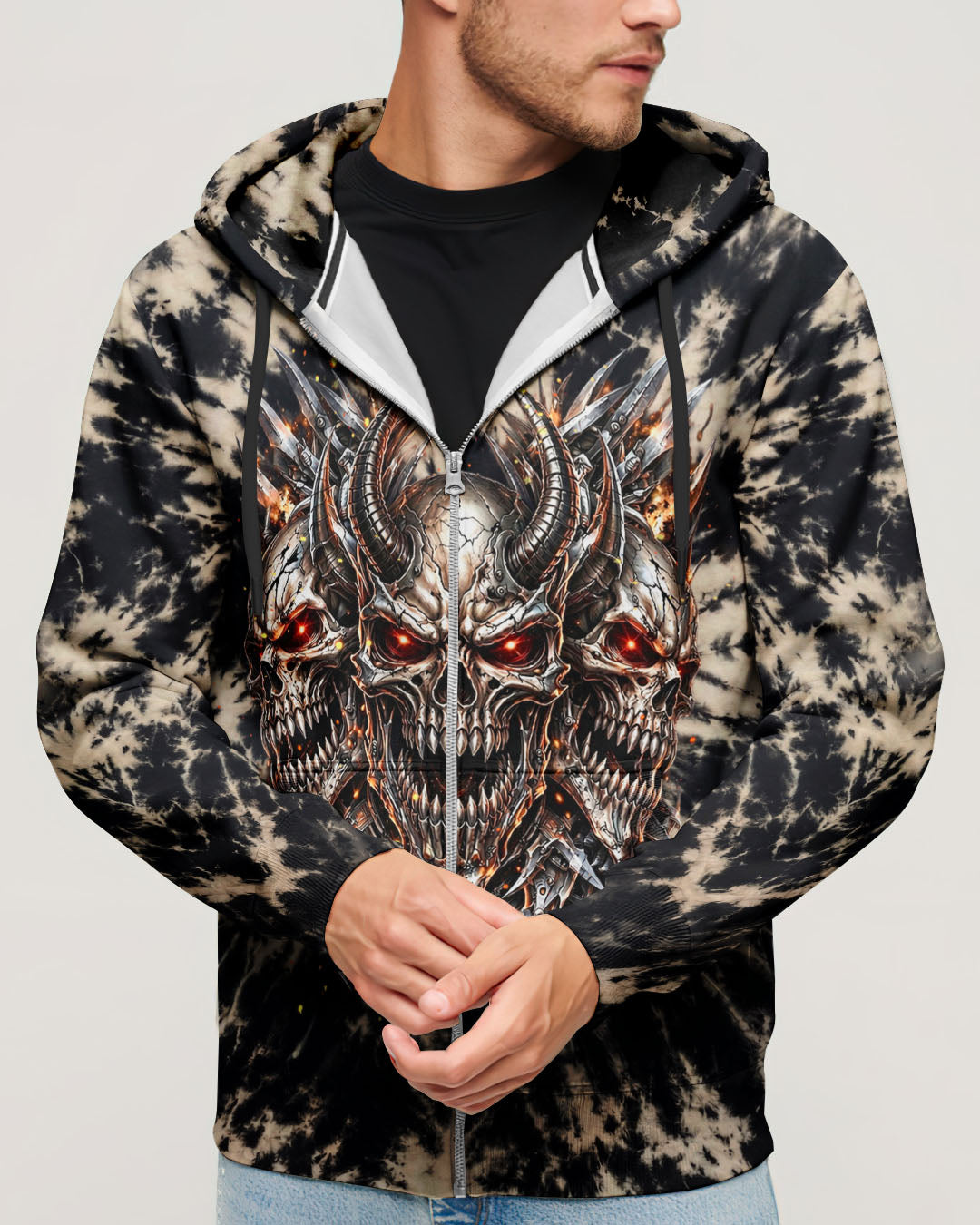 THREE  DEMON SKULLS SWIRL ALL OVER PRINT  - TLHN0104263