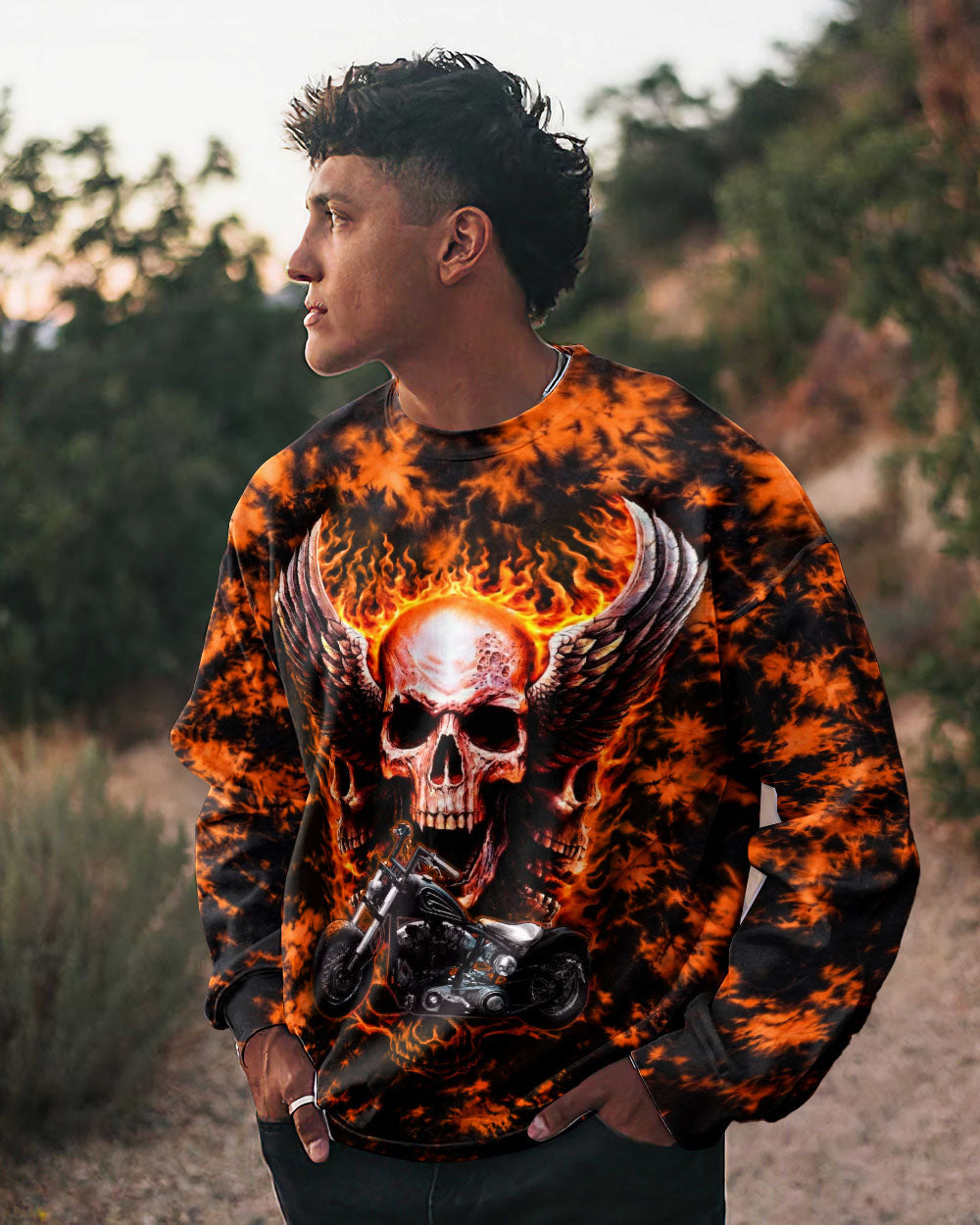SKULL BIKER FIRE ALL OVER PRINT  - TLHN0204263