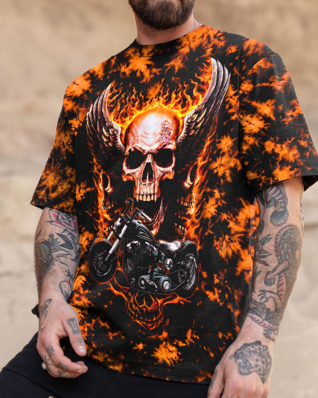 SKULL BIKER FIRE ALL OVER PRINT  - TLHN0204263