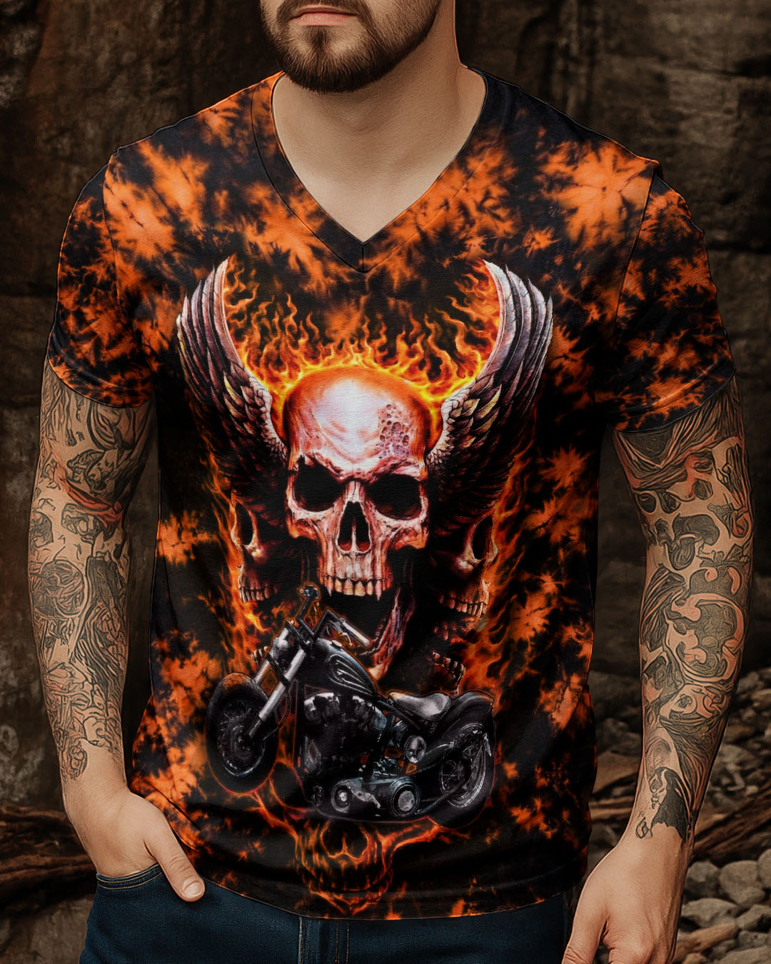 SKULL BIKER FIRE ALL OVER PRINT  - TLHN0204263