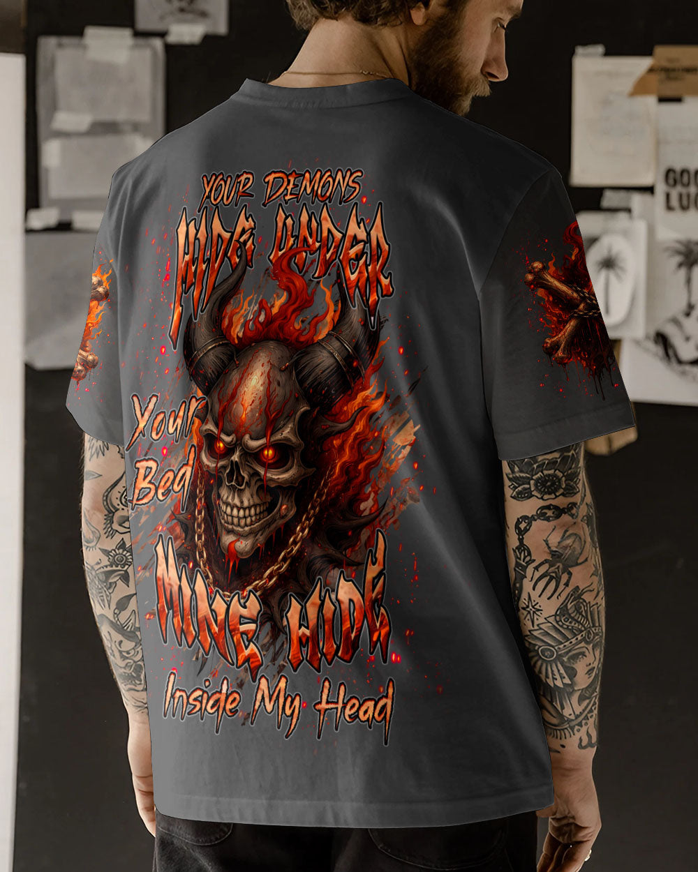 YOUR DEMONS HIDE UNDER YOUR BED SKULL DEMON ALL OVER PRINT - TLHN0804263
