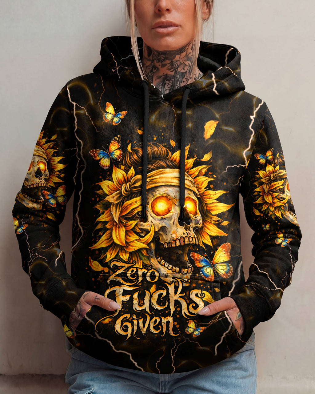 ZERO F GIVEN SUNFLOWER MESSY BUN SKULL ALL OVER PRINT  - TLHN1003262