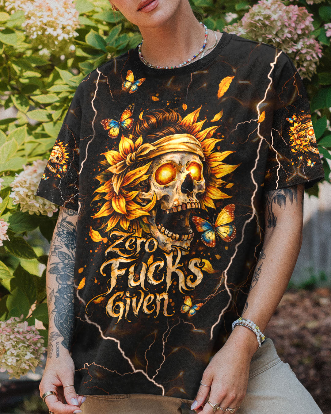 ZERO F GIVEN SUNFLOWER MESSY BUN SKULL ALL OVER PRINT  - TLHN1003262