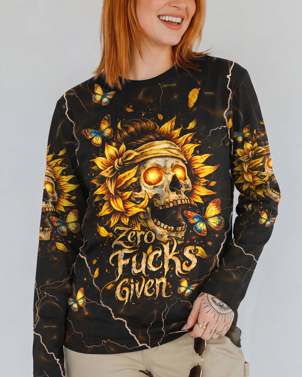 ZERO F GIVEN SUNFLOWER MESSY BUN SKULL ALL OVER PRINT  - TLHN1003262