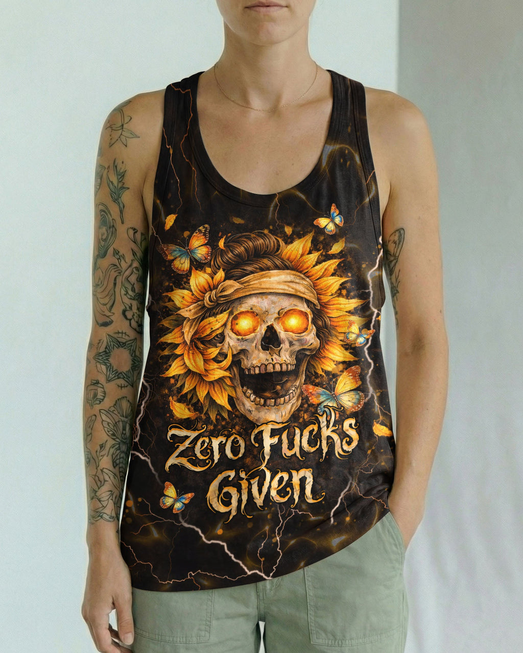 ZERO F GIVEN SUNFLOWER MESSY BUN SKULL ALL OVER PRINT  - TLHN1003262