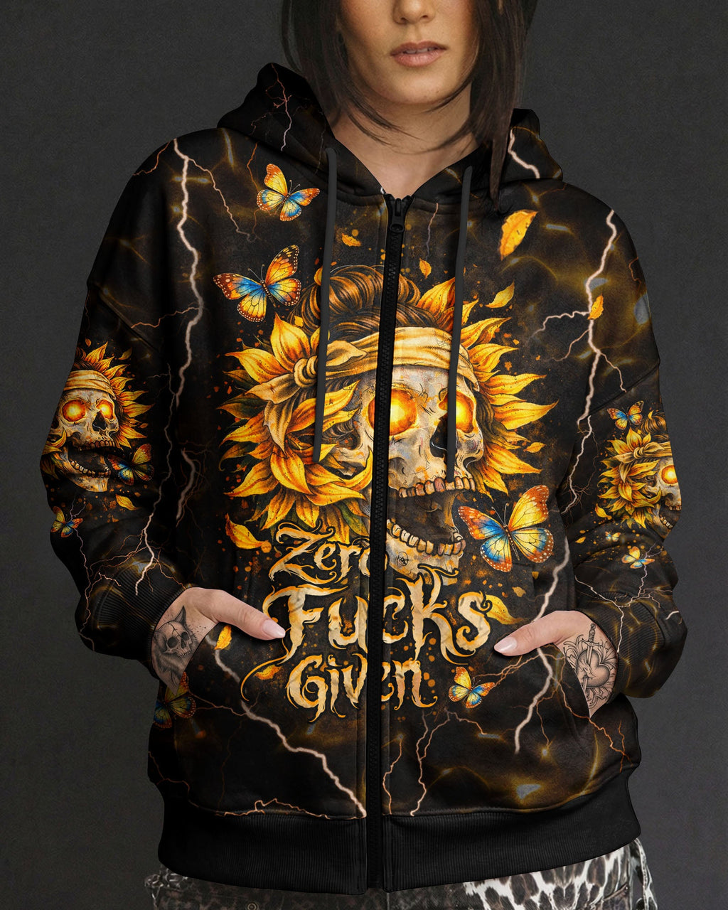 ZERO F GIVEN SUNFLOWER MESSY BUN SKULL ALL OVER PRINT  - TLHN1003262