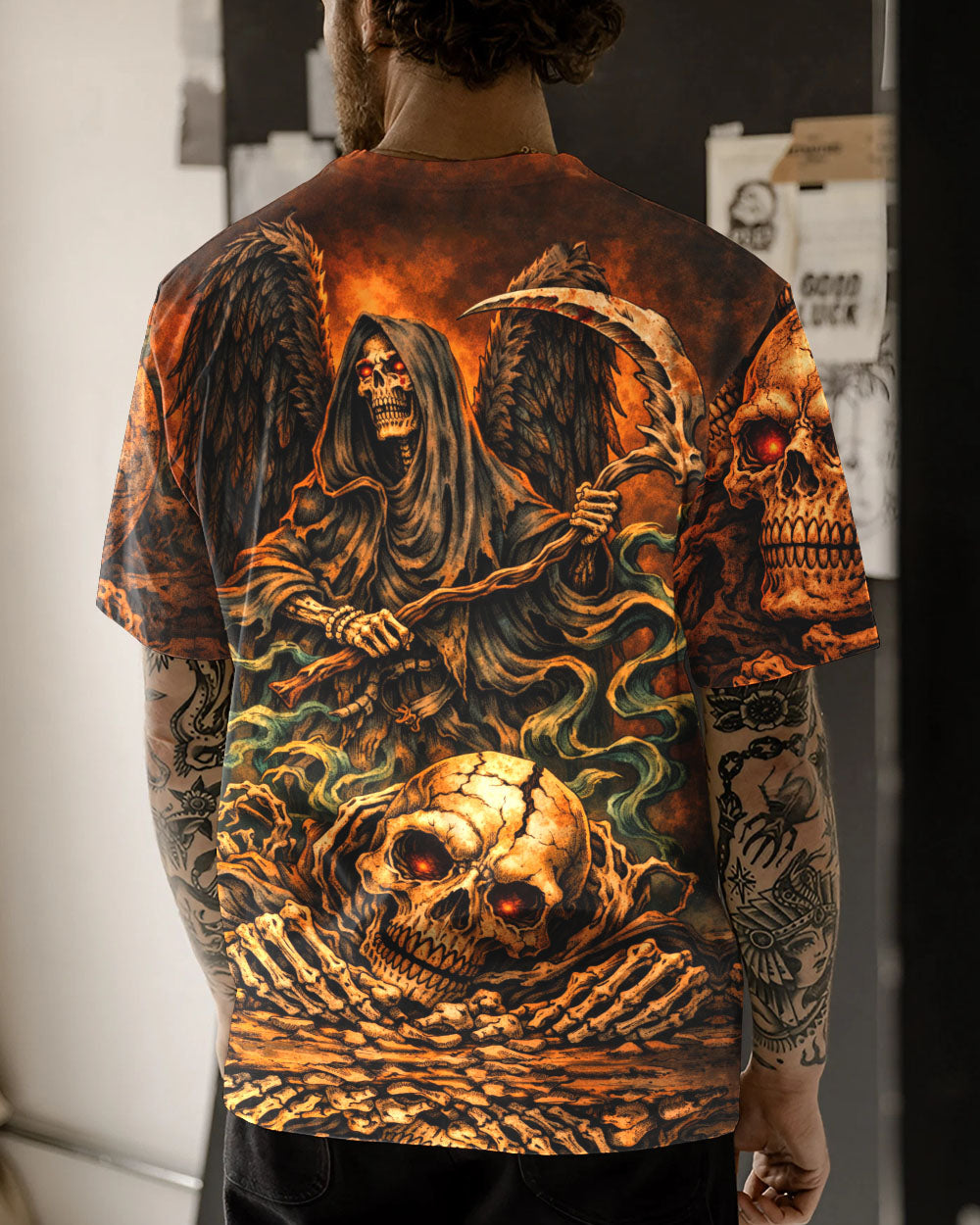 GRIM REAPER SKULL IN HELL ALL OVER PRINT  - TLHN1303262