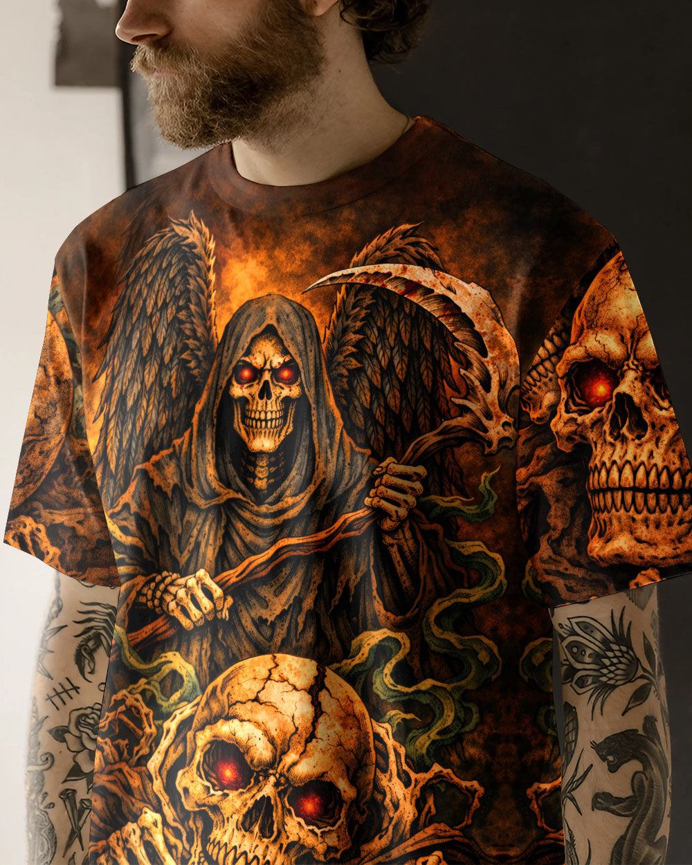 GRIM REAPER SKULL IN HELL ALL OVER PRINT  - TLHN1303262
