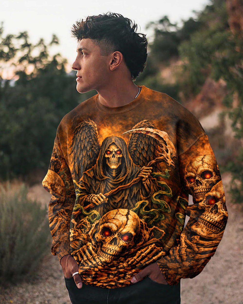 GRIM REAPER SKULL IN HELL ALL OVER PRINT  - TLHN1303262