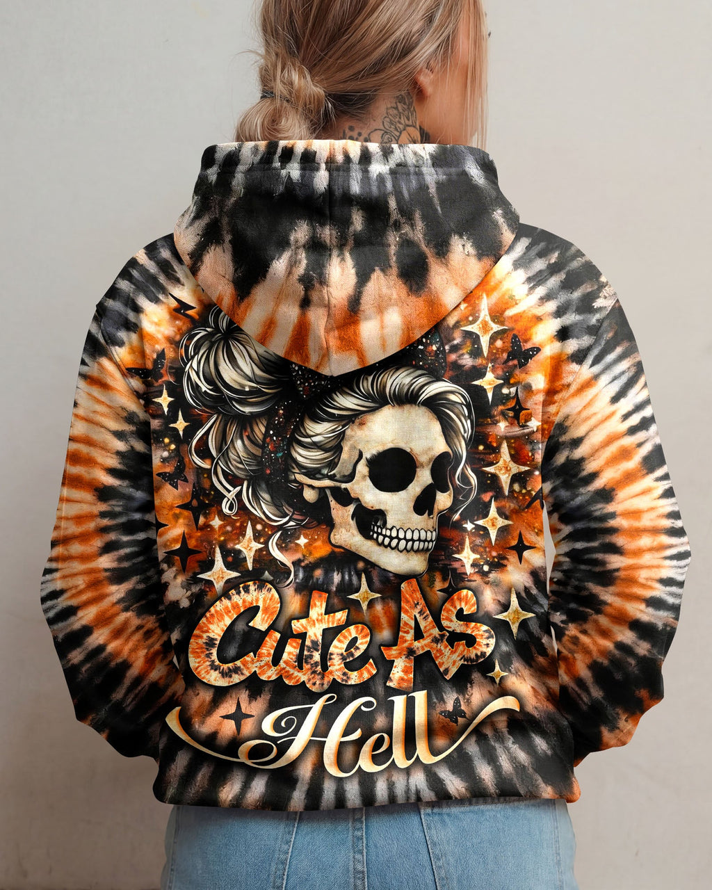 CUTE AS HELL MESSY BUN SKULL SWIRL ALL OVER PRINT - TLNO0204262