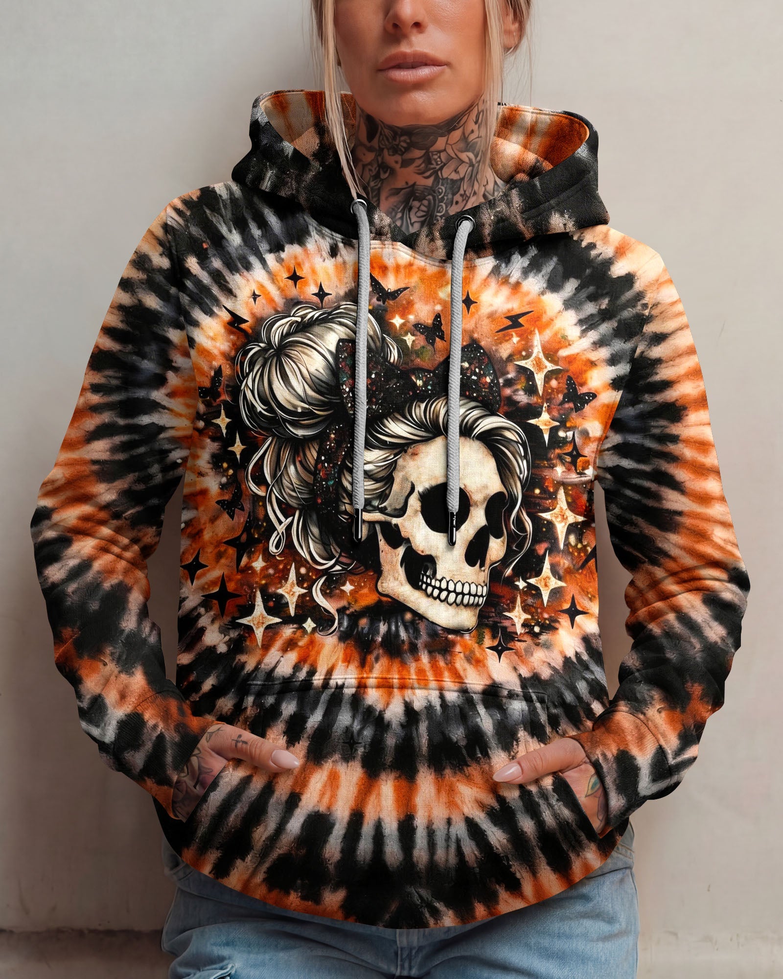 CUTE AS HELL MESSY BUN SKULL SWIRL ALL OVER PRINT - TLNO0204262