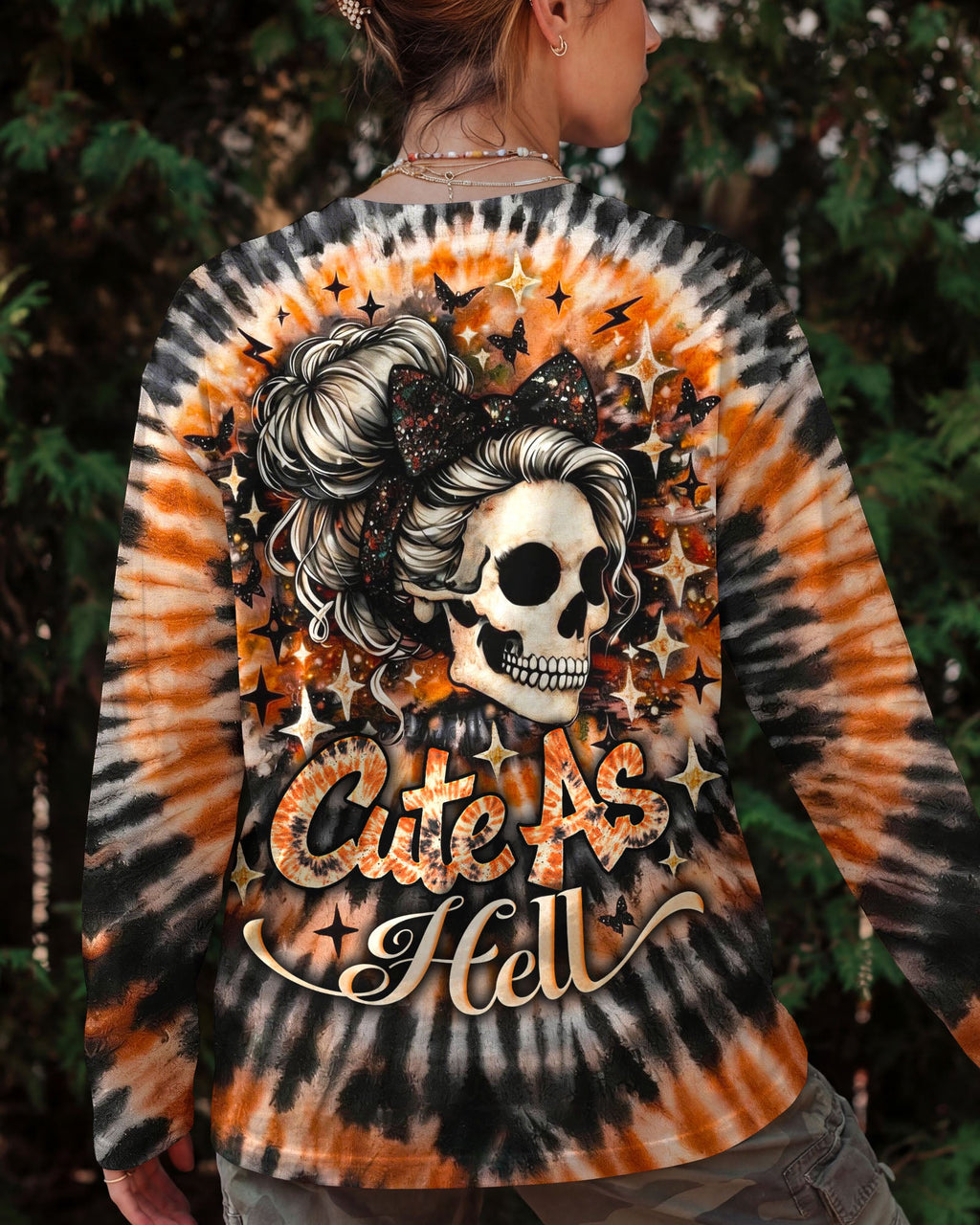CUTE AS HELL MESSY BUN SKULL SWIRL ALL OVER PRINT - TLNO0204262