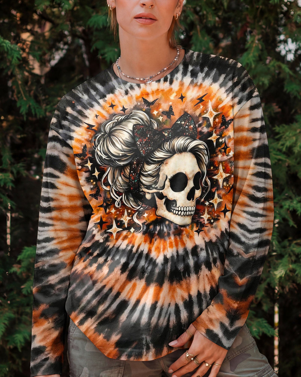 CUTE AS HELL MESSY BUN SKULL SWIRL ALL OVER PRINT - TLNO0204262