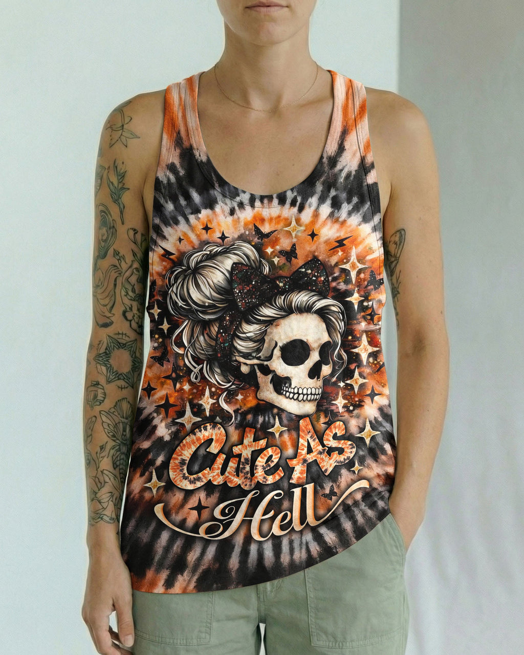 CUTE AS HELL MESSY BUN SKULL SWIRL ALL OVER PRINT - TLNO0204262