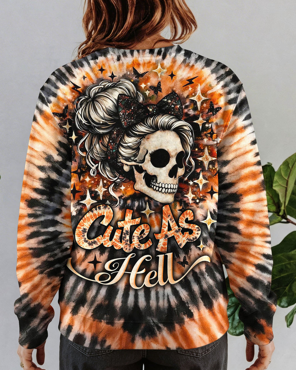 CUTE AS HELL MESSY BUN SKULL SWIRL ALL OVER PRINT - TLNO0204262