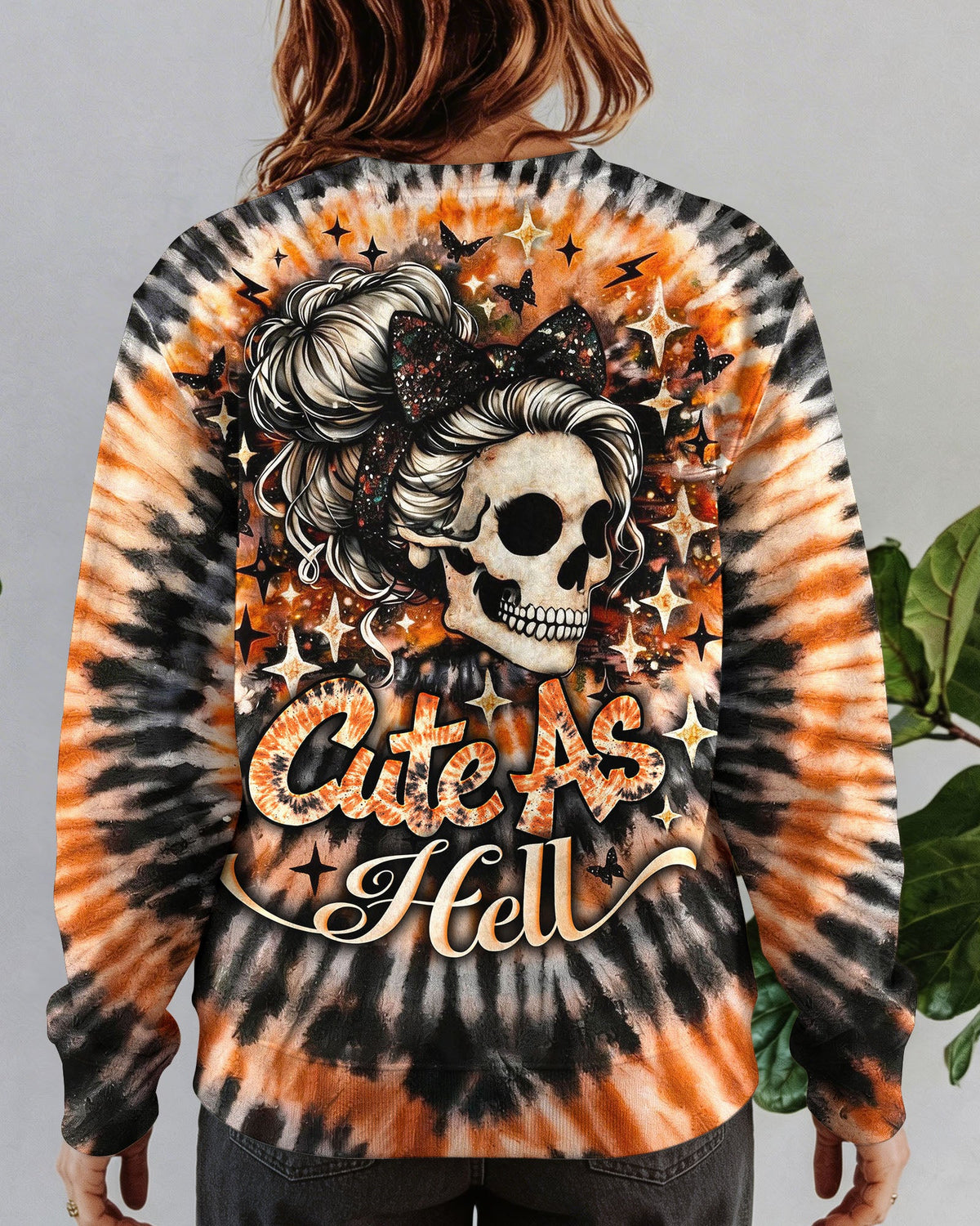 CUTE AS HELL MESSY BUN SKULL SWIRL ALL OVER PRINT - TLNO0204262