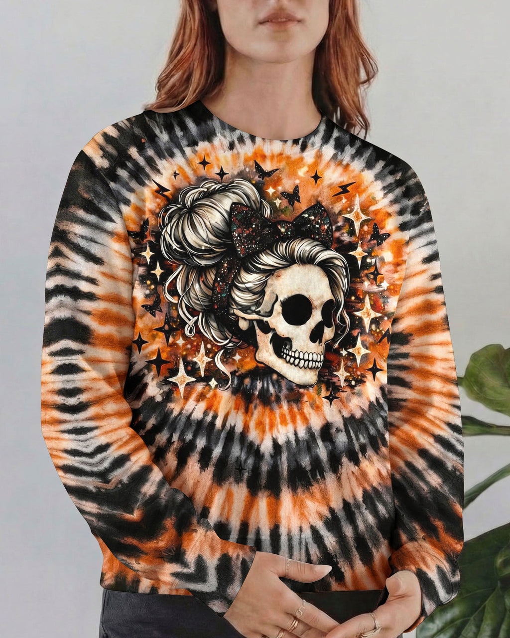 CUTE AS HELL MESSY BUN SKULL SWIRL ALL OVER PRINT - TLNO0204262