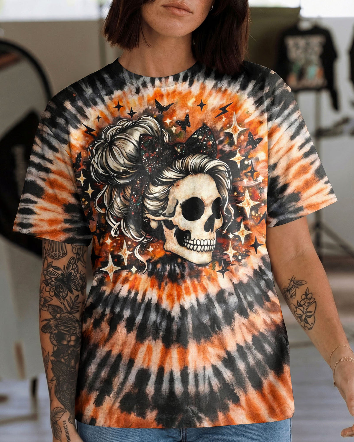 CUTE AS HELL MESSY BUN SKULL SWIRL ALL OVER PRINT - TLNO0204262