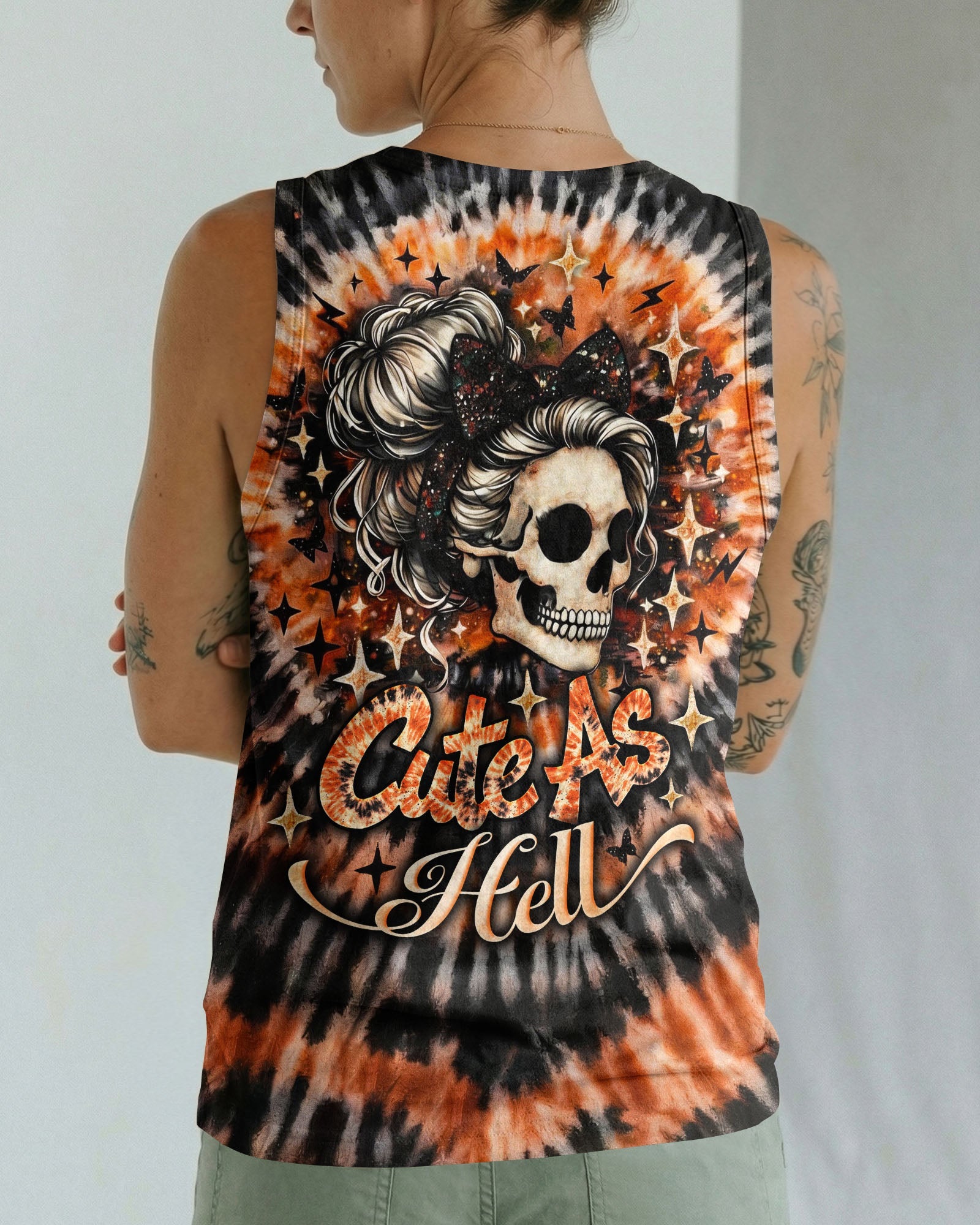CUTE AS HELL MESSY BUN SKULL SWIRL ALL OVER PRINT - TLNO0204262
