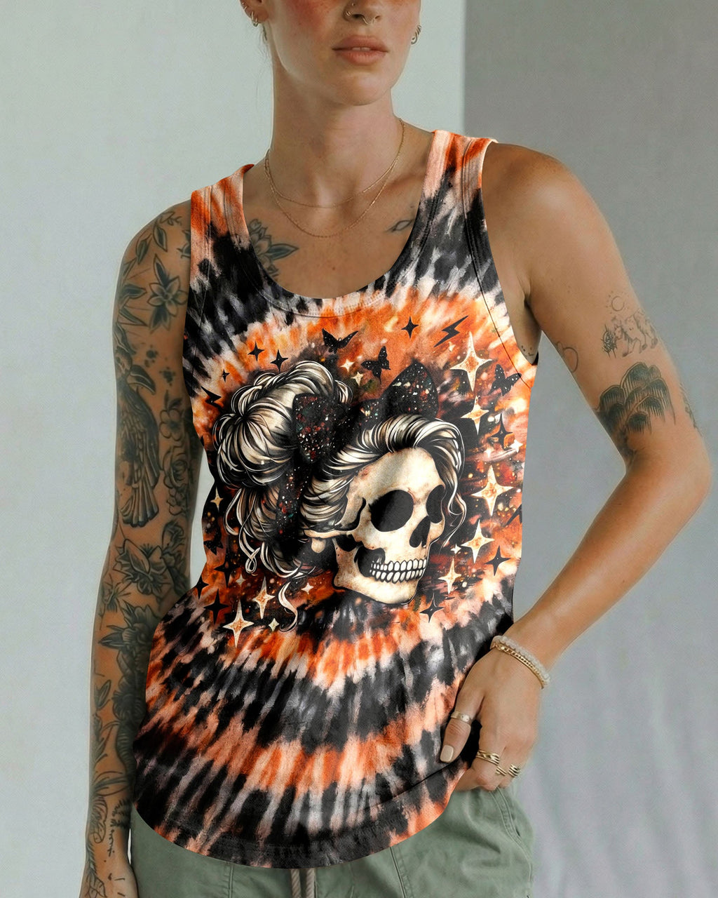 CUTE AS HELL MESSY BUN SKULL SWIRL ALL OVER PRINT - TLNO0204262