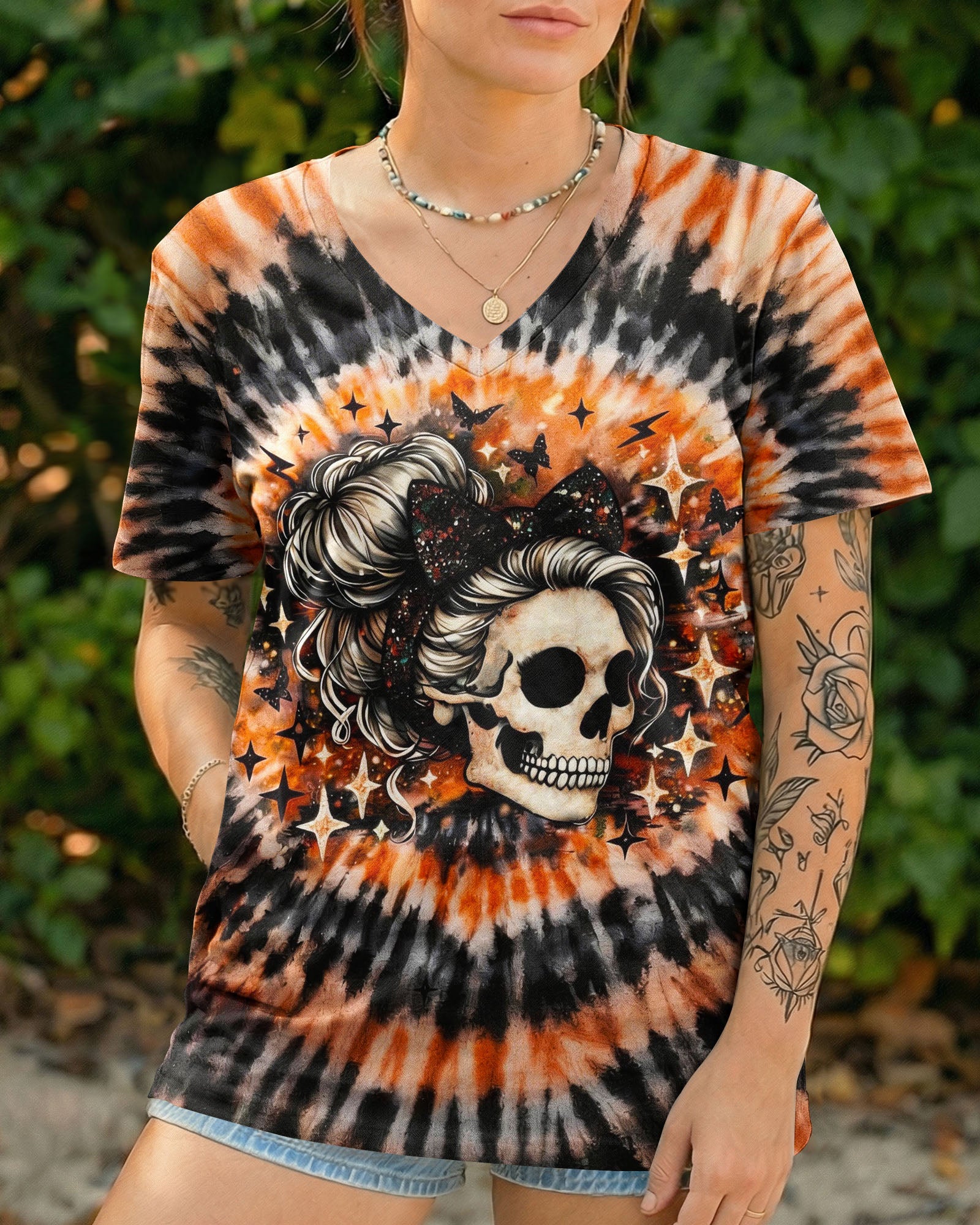 CUTE AS HELL MESSY BUN SKULL SWIRL ALL OVER PRINT - TLNO0204262