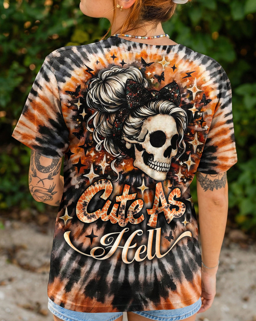 CUTE AS HELL MESSY BUN SKULL SWIRL ALL OVER PRINT - TLNO0204262