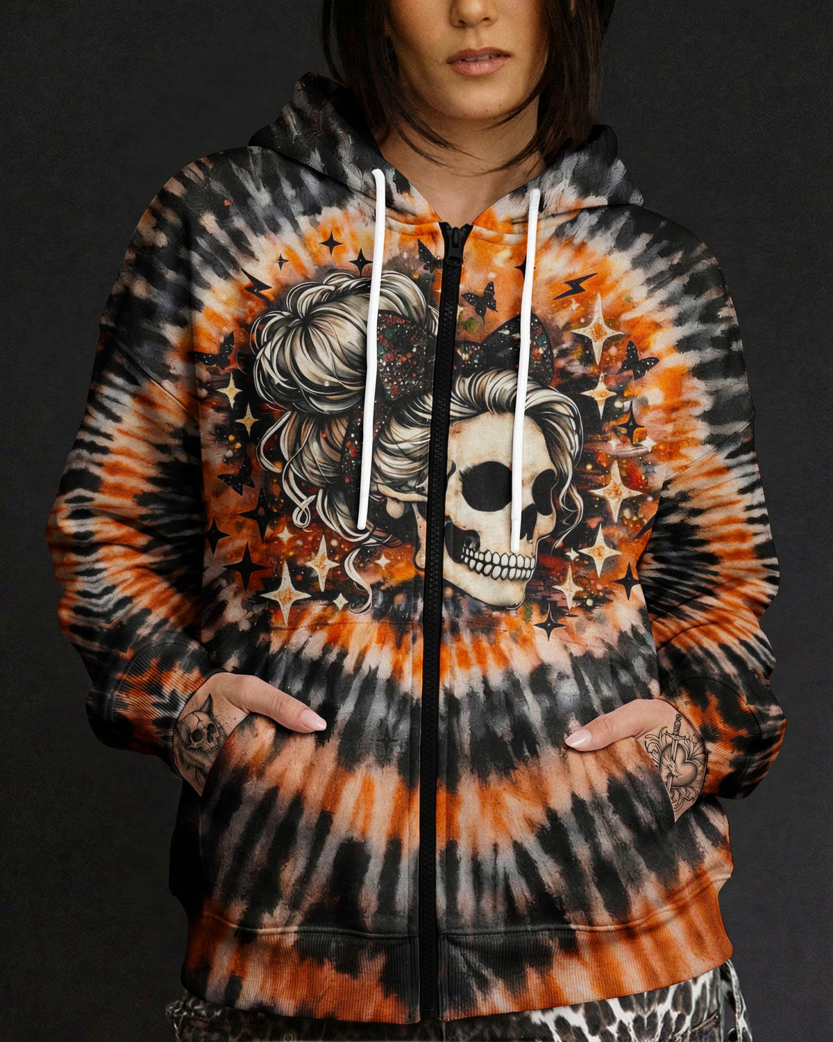 CUTE AS HELL MESSY BUN SKULL SWIRL ALL OVER PRINT - TLNO0204262