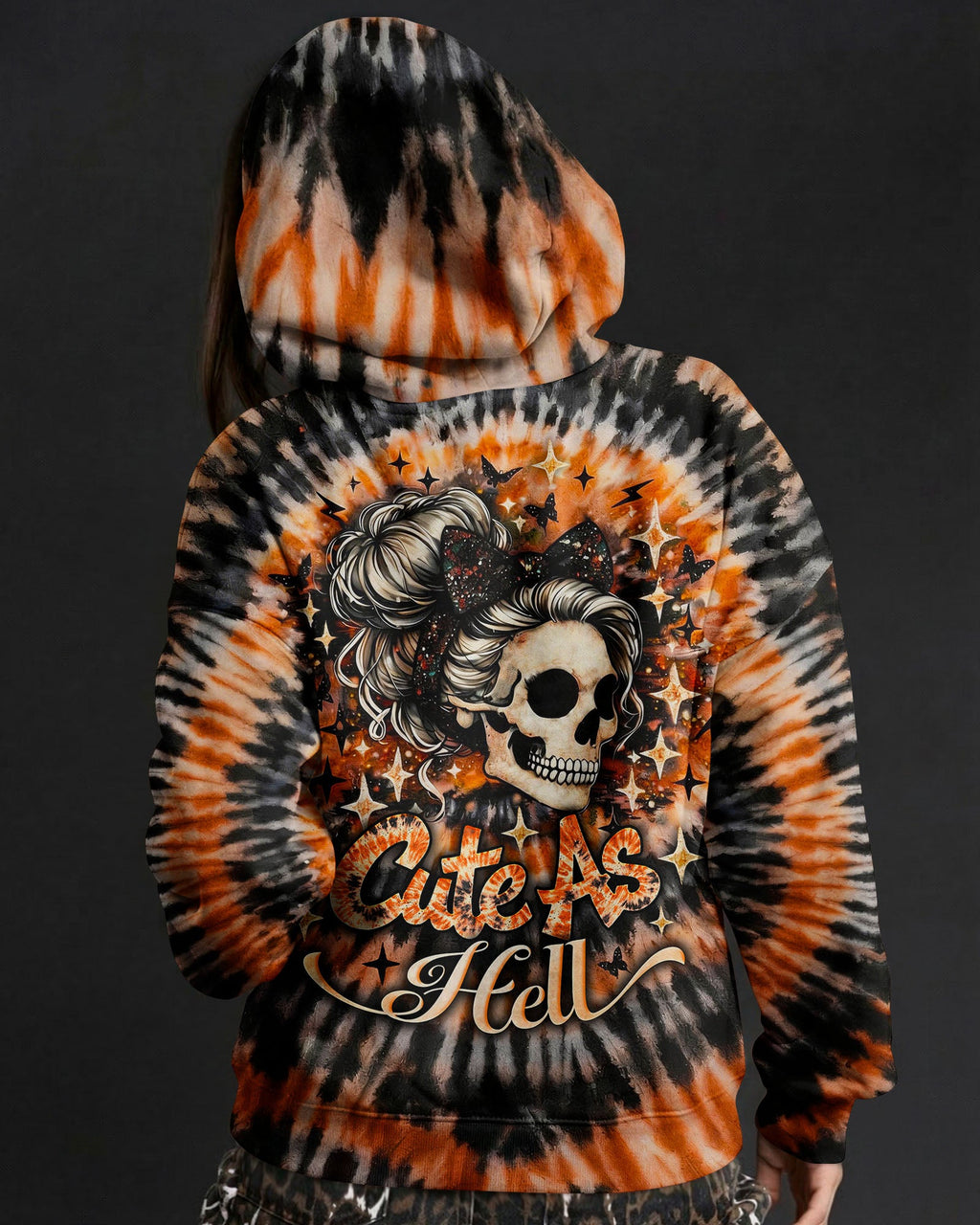 CUTE AS HELL MESSY BUN SKULL SWIRL ALL OVER PRINT - TLNO0204262