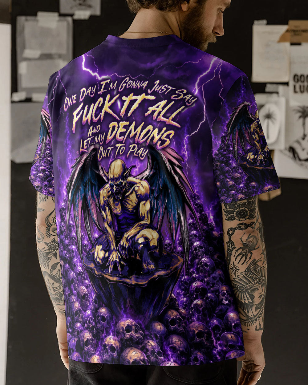 ONE DAY I'M GONNA JUST SAY DEMON SKULL WINGS ALL OVER PRINT - TLNO2005261