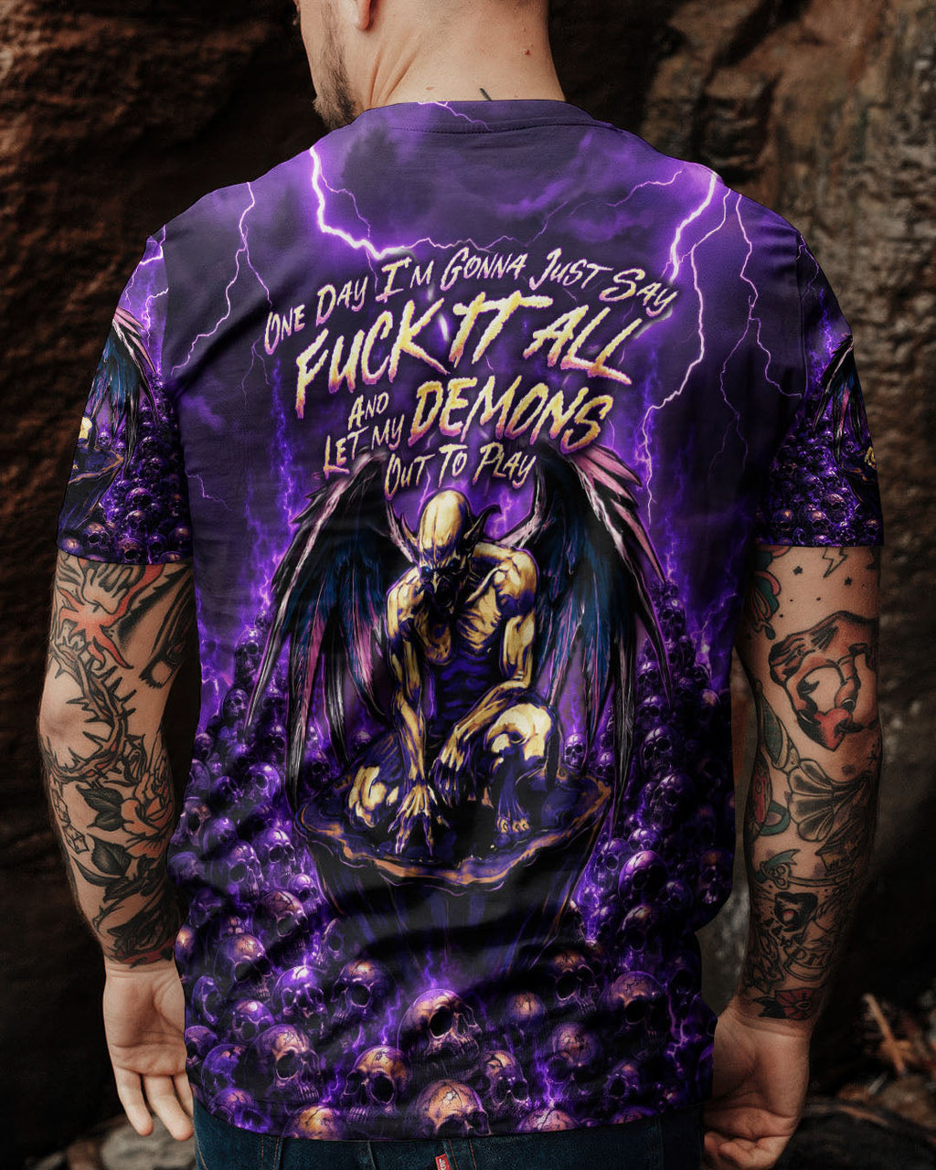 ONE DAY I'M GONNA JUST SAY DEMON SKULL WINGS ALL OVER PRINT - TLNO2005261