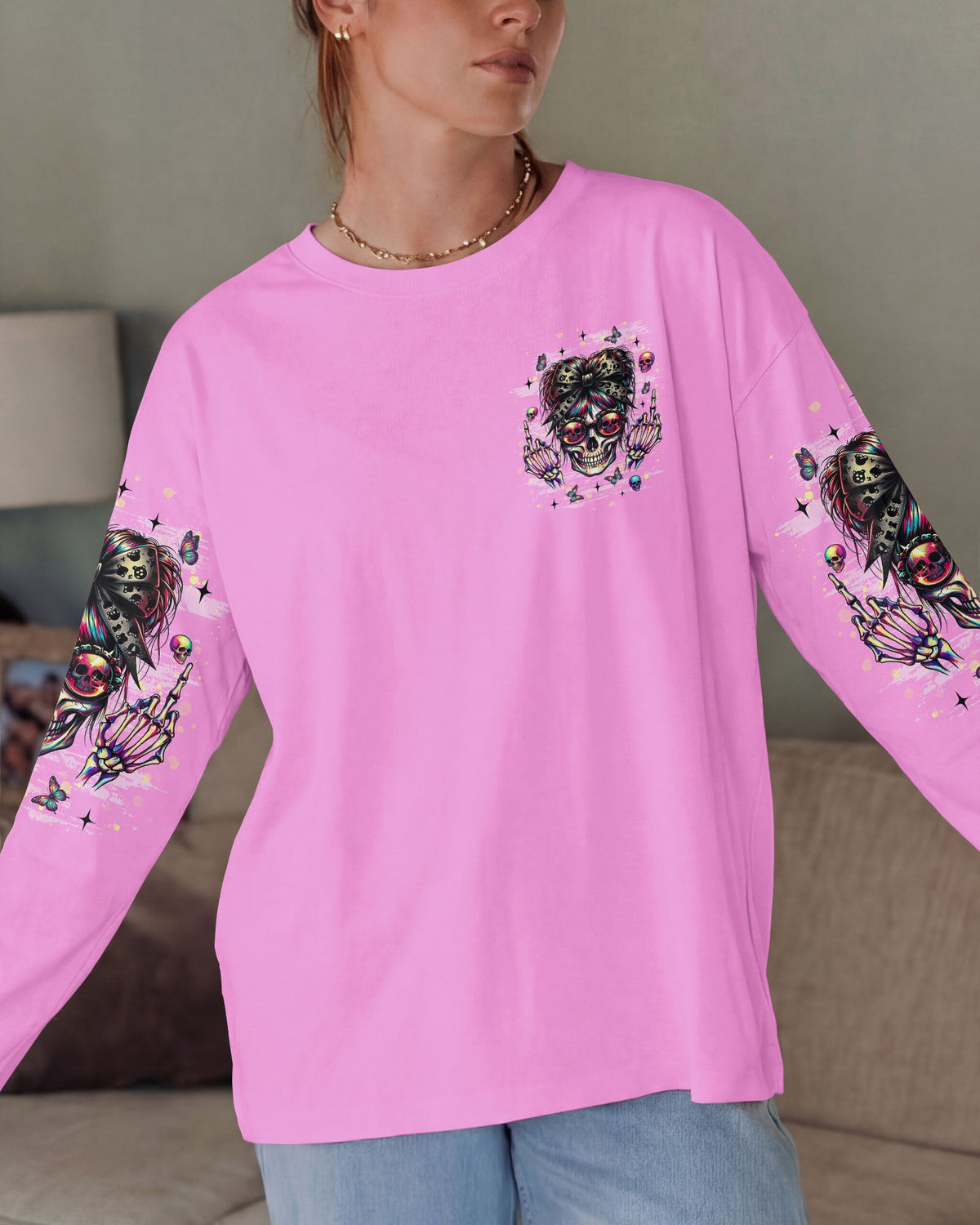 YOU DON'T LIKE ME MESSY BUN SKULL  ALL OVER PRINT  - TLNT1004261