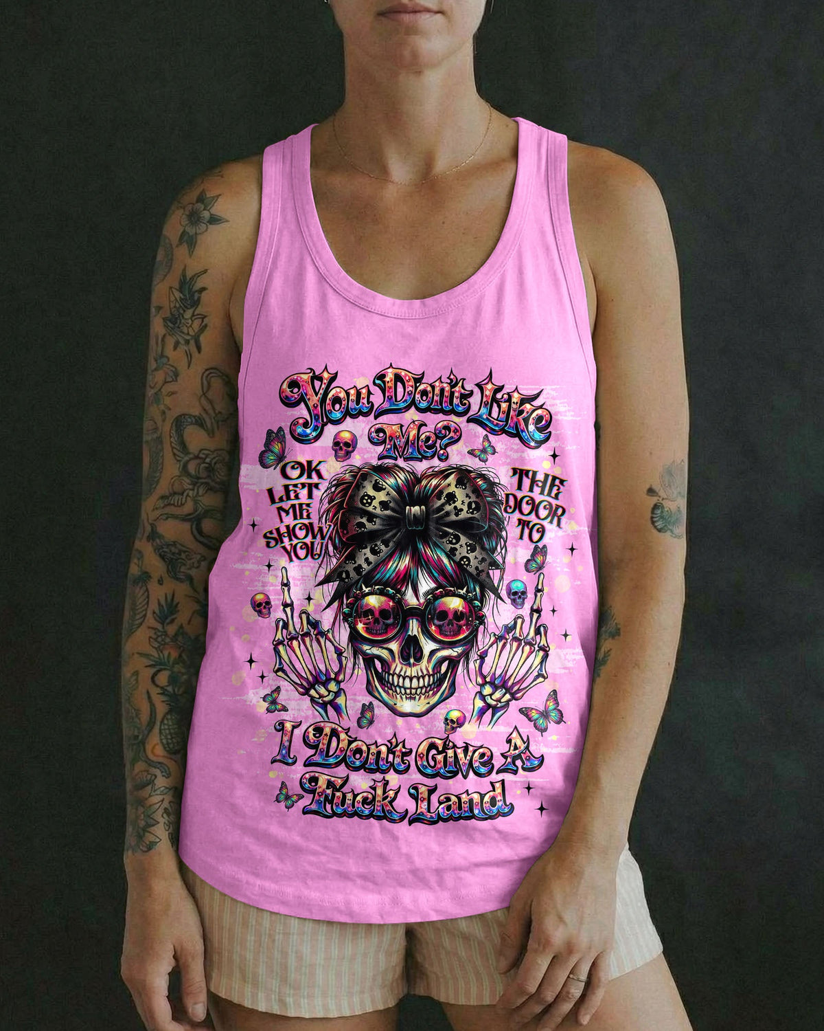 YOU DON'T LIKE ME MESSY BUN SKULL  ALL OVER PRINT  - TLNT1004261