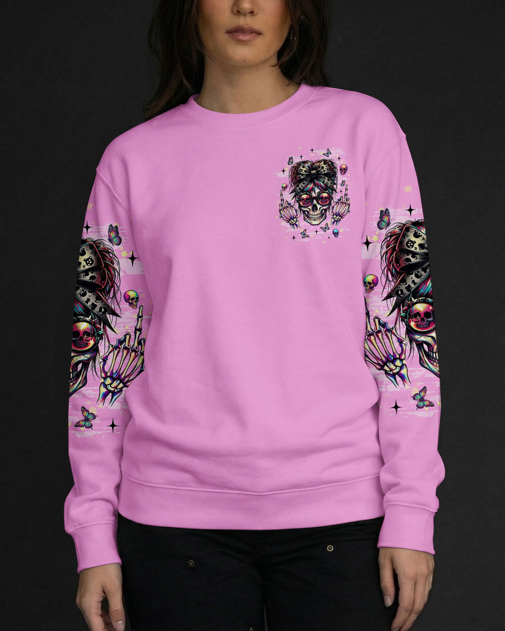 YOU DON'T LIKE ME MESSY BUN SKULL  ALL OVER PRINT  - TLNT1004261