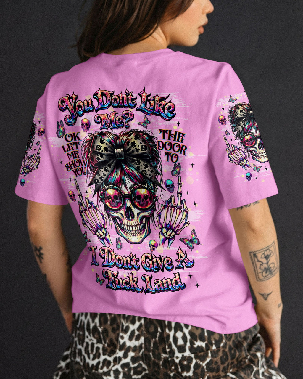 YOU DON'T LIKE ME MESSY BUN SKULL  ALL OVER PRINT  - TLNT1004261