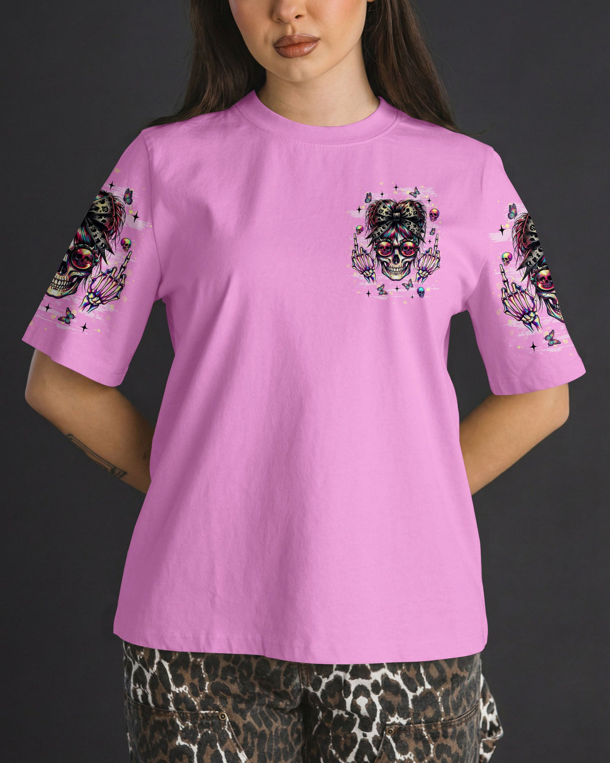 YOU DON'T LIKE ME MESSY BUN SKULL  ALL OVER PRINT  - TLNT1004261