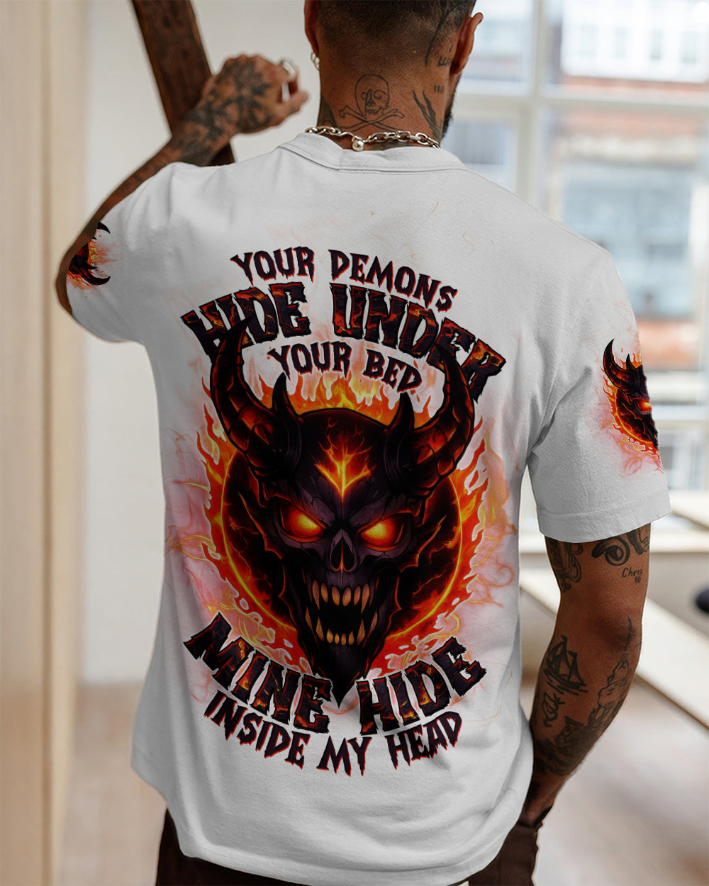 YOUR DEMONS HIDE UNDER YOUR BED DEVIL SKULL ALL OVER PRINT - TLTW0501262