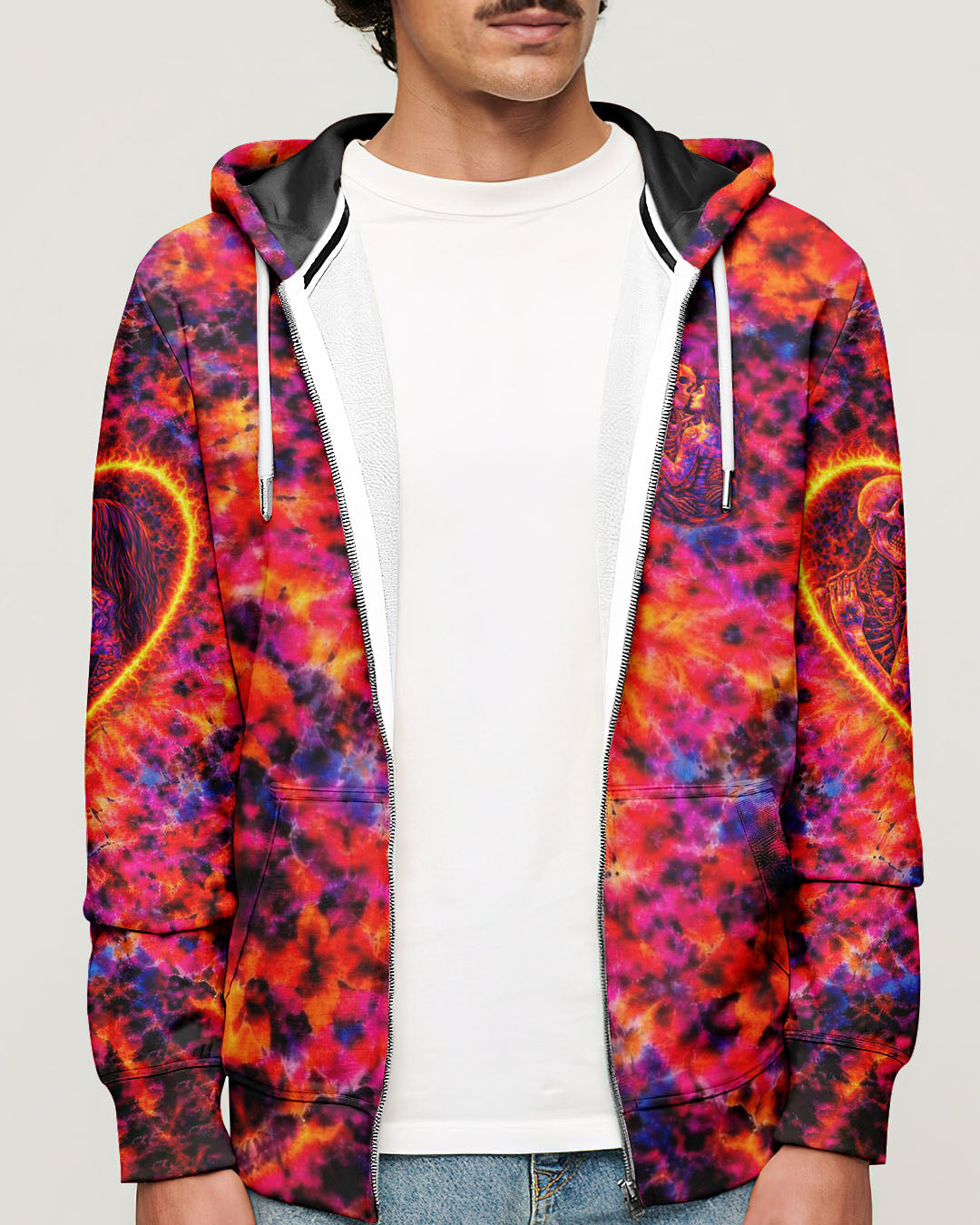 SKELETON COUPLE NEON ORANGE SWIRL ALL OVER PRINT - TLTW1001261