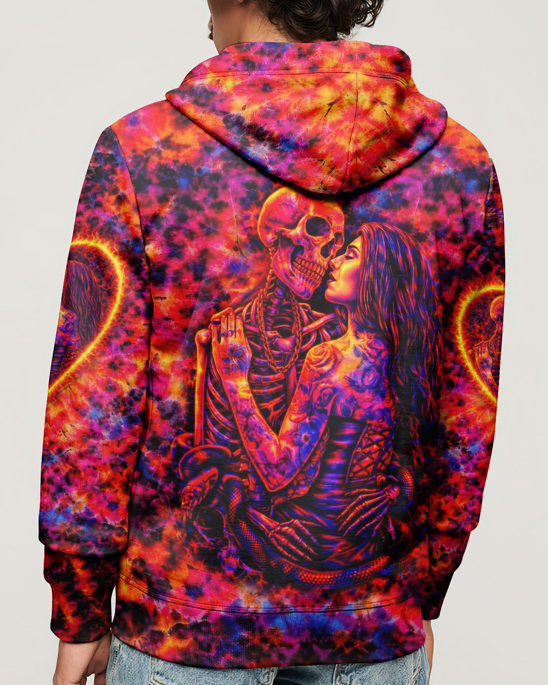 SKELETON COUPLE NEON ORANGE SWIRL ALL OVER PRINT - TLTW1001261