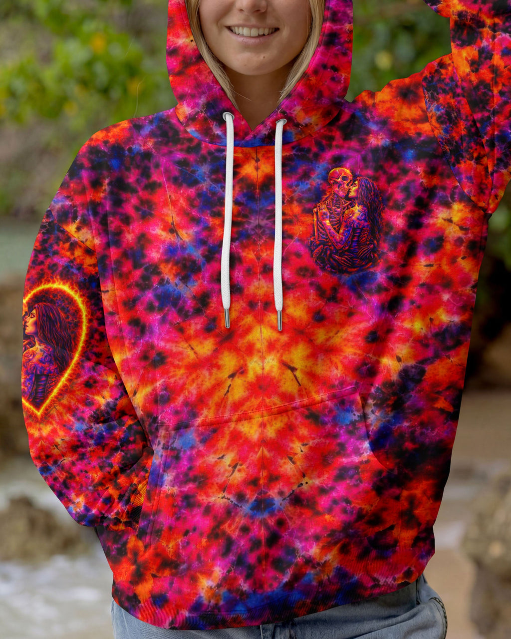 SKELETON COUPLE NEON ORANGE SWIRL ALL OVER PRINT - TLTW1001261