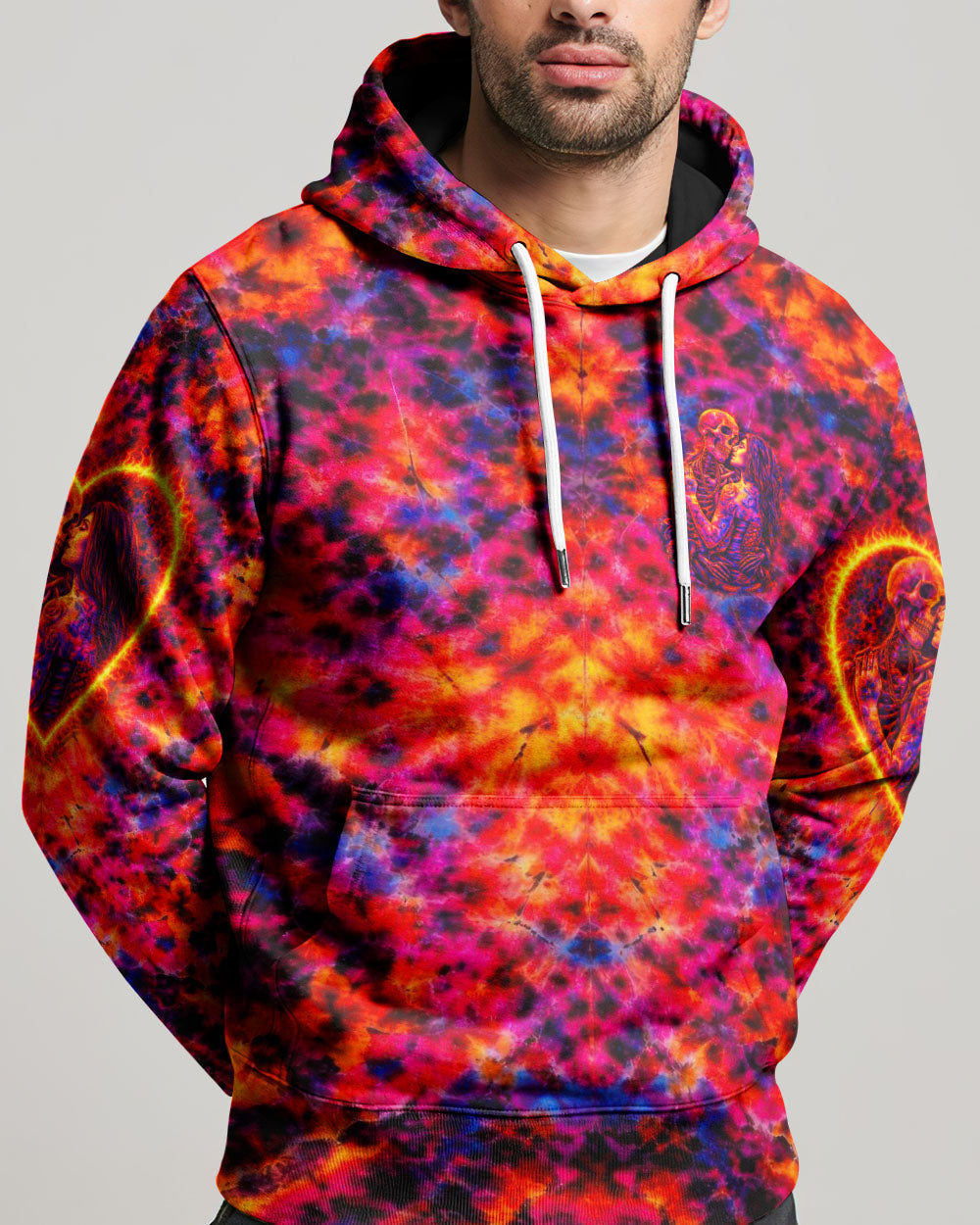 SKELETON COUPLE NEON ORANGE SWIRL ALL OVER PRINT - TLTW1001261
